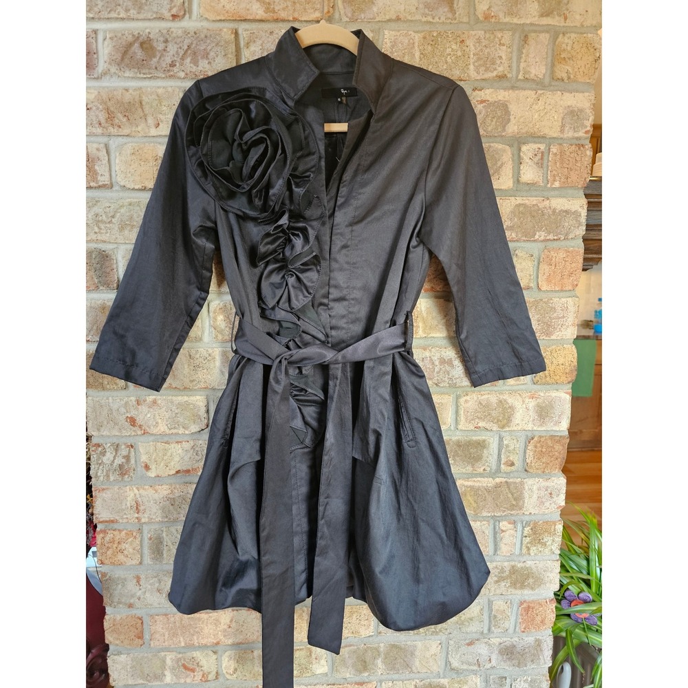 Ryu‎ Anthropologie Jacket Small 3D Rosette Witchy Whimsigoth Ruffle Belted Black